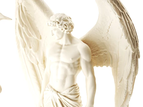 White statues figurines woman girl angel wings man decor set 3D Model