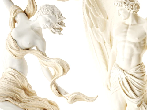 White statues figurines woman girl angel wings man decor set 3D Model
