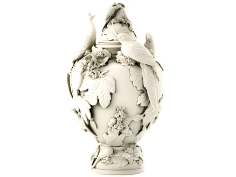 Classic Italian Relief Vase Bird Peacock Figures Parrots grape leaves 3D Model