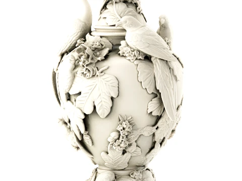 Classic Italian Relief Vase Bird Peacock Figures Parrots grape leaves 3D Model