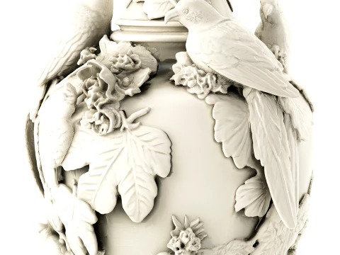 Classic Italian Relief Vase Bird Peacock Figures Parrots grape leaves 3D Model