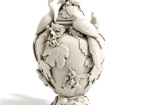 Classic Italian Relief Vase Bird Peacock Figures Parrots grape leaves 3D Model