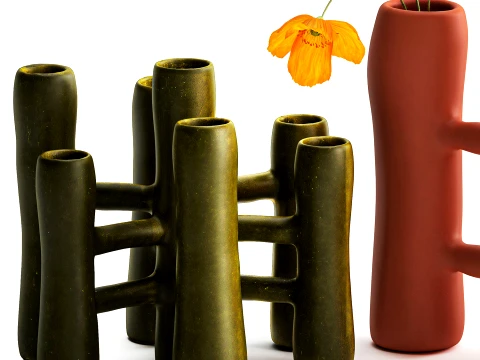 Bouquet lowers Italian ceramic vases poppy peony decor set 3D Model