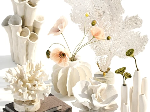 Marine decor figurines bouquet poppy lotus coral decor set 3D Model