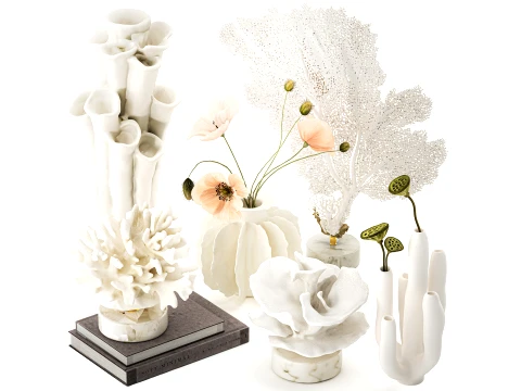Marine decor figurines bouquet poppy lotus coral decor set 3D Model