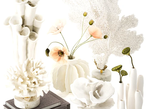 Marine decor figurines bouquet poppy lotus coral decor set 3D Model