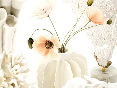 Marine decor figurines bouquet poppy lotus coral decor set 3D Model