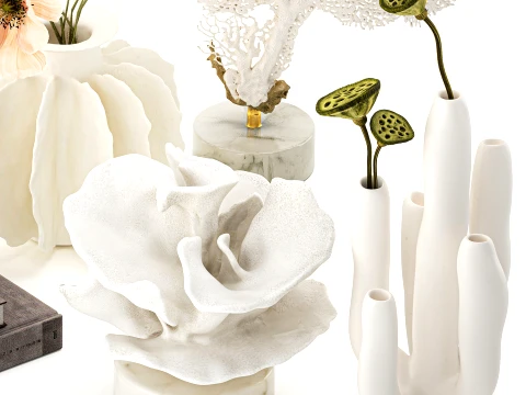 Marine decor figurines bouquet poppy lotus coral decor set 3D Model