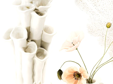 Marine decor figurines bouquet poppy lotus coral decor set 3D Model
