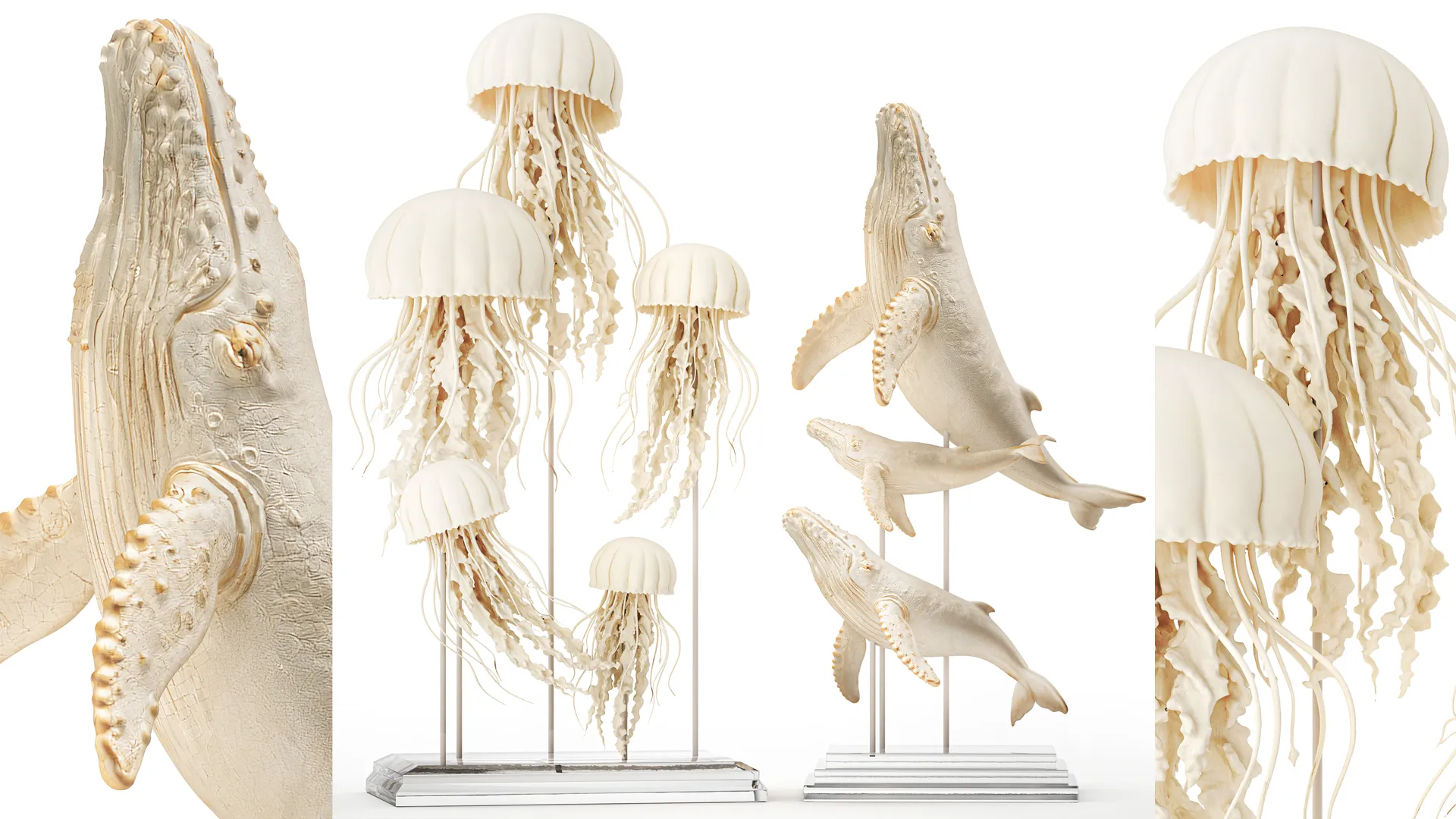 Marine White Set Figurines Whale Jellyfish Decor top new 3D Model .c4d .max .obj .3ds .fbx .stl .blend
