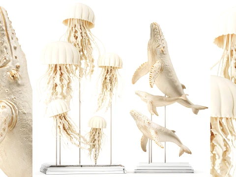 Marine White Set Figuren Wal Quallen Dekor Top neu 3D Modell