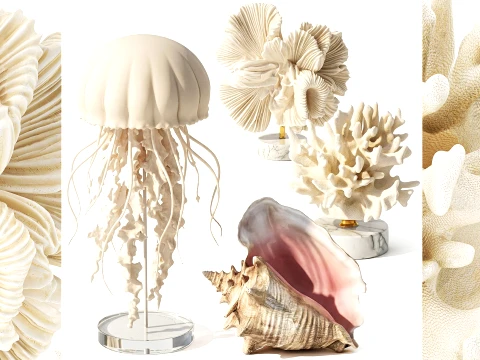 Marine-Set, Quallen, wei&szlig;e Koralle, Muschel-Dekor-Set 3D Modell
