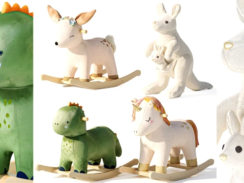 Set di decorazioni di peluche a dondolo dinosauro cervo unicorno canguro Modello 3D