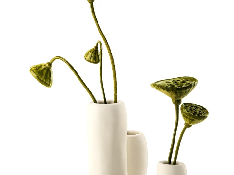Minimalist bouquet dried flowers lotus branch top new decor 3D Model