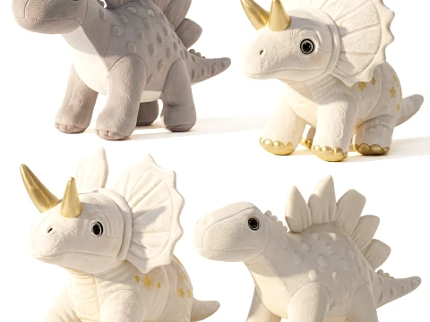 Collection of soft white plush dinosaur toys decor new top 3D Model