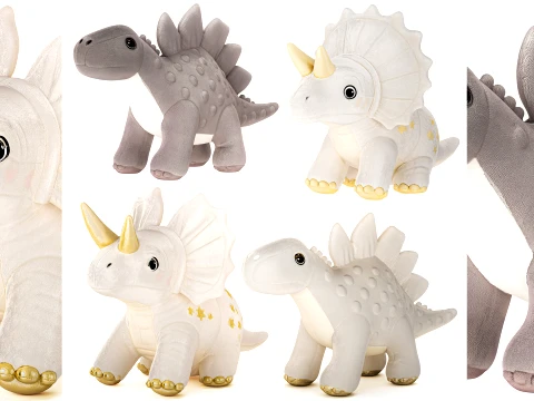 Collection of soft white plush dinosaur toys decor new top 3D Model