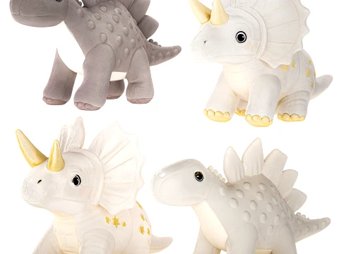 Collection of soft white plush dinosaur toys decor new top 3D Model