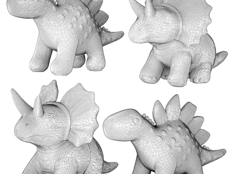 Collection of soft white plush dinosaur toys decor new top 3D Model