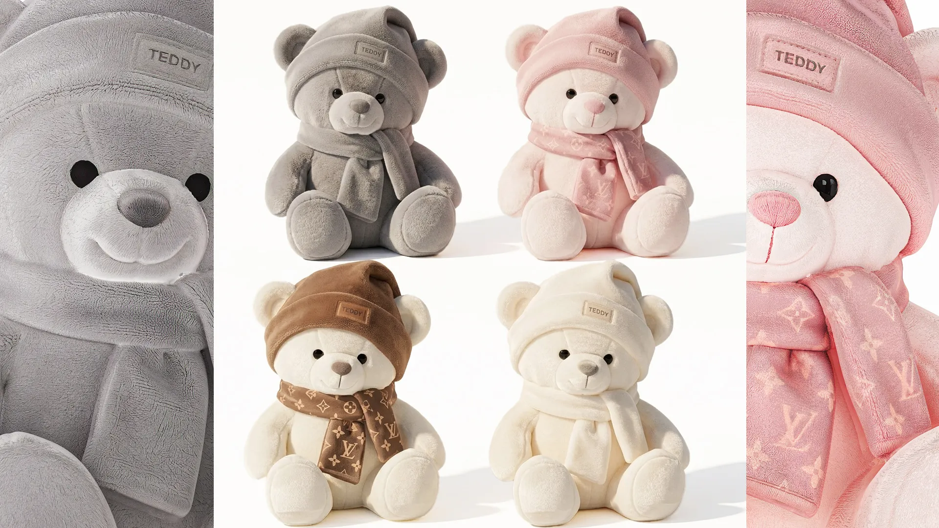 Set soft plush toy children teddy bear scarf hat decor 3D Model .c4d .max .obj .3ds .fbx .stl .blend