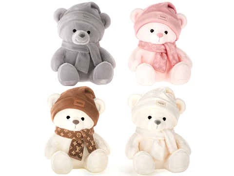 Set soft plush toy children teddy bear scarf hat decor 3D Model