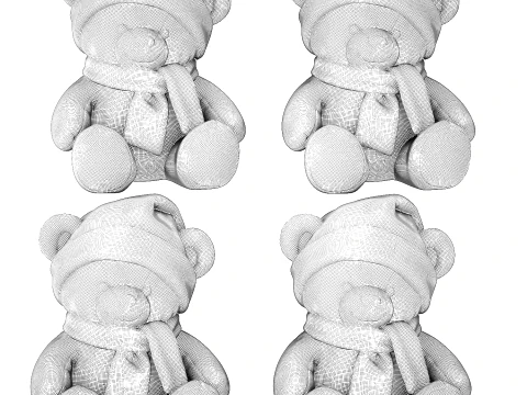 Set soft plush toy children teddy bear scarf hat decor 3D Model