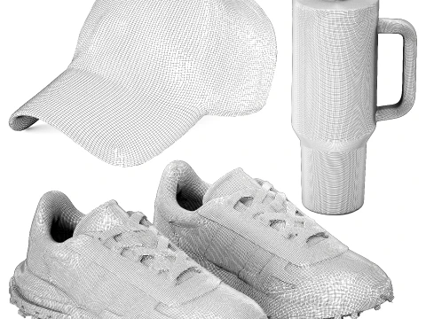 Sports decor set shoes sneakers cap bottle thermos 3D Model
