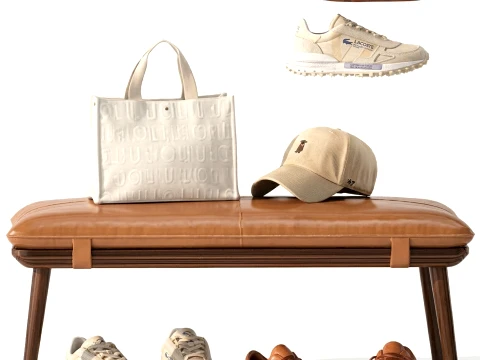 Shoe bench sneakers cap bag hallway wardrobe set top 3D Model