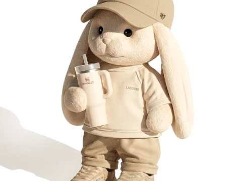 Childrens Soft Toy Bunny With A Cap And Sneakers 3D Model