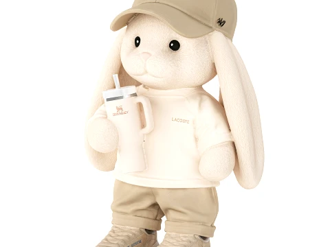 Childrens Soft Toy Bunny With A Cap And Sneakers 3D Model