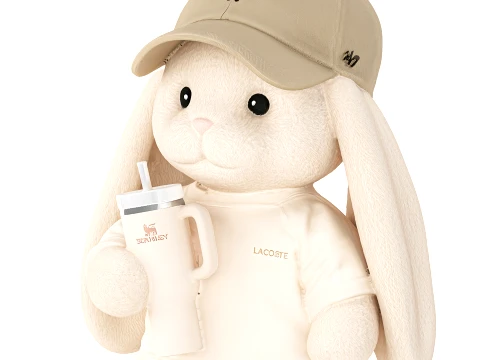Childrens Soft Toy Bunny With A Cap And Sneakers 3D Model