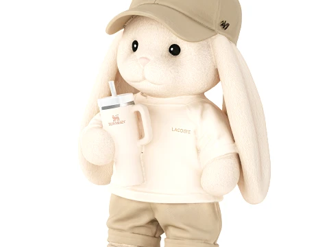 Childrens Soft Toy Bunny With A Cap And Sneakers 3D Model