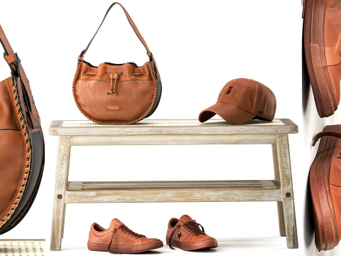 Shoe bench sneakers cap bag hallway wardrobe set top 3D Model