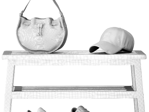 Shoe bench sneakers cap bag hallway wardrobe set top 3D Model