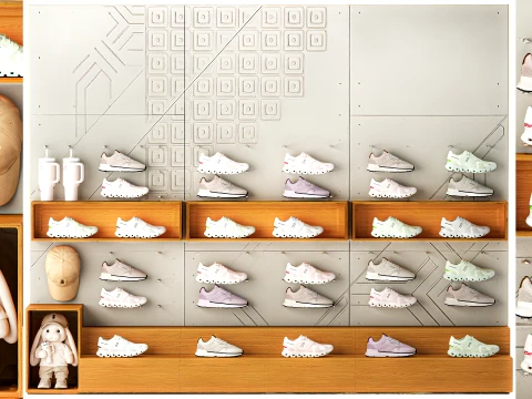 Sneakers set shoes sportswear merchandise store shelf 3D Model