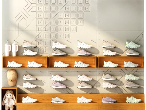 Sneakers set shoes sportswear merchandise store shelf 3D Model