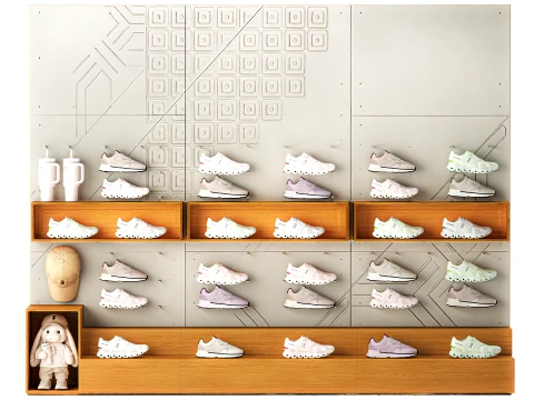 Sneakers set shoes sportswear merchandise store shelf 3D Model