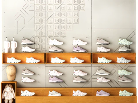Sneakers set shoes sportswear merchandise store shelf 3D Model