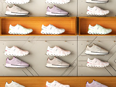 Sneakers set shoes sportswear merchandise store shelf 3D Model