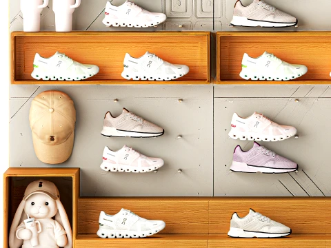 Sneakers set shoes sportswear merchandise store shelf 3D Model