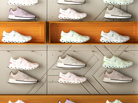 Sneakers set shoes sportswear merchandise store shelf 3D Model