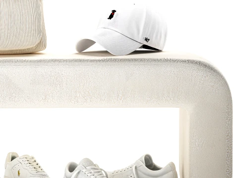 White benches minimalist shoes sneakers cap bag hallway interior 3D Model