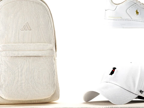 White benches minimalist shoes sneakers cap bag hallway interior 3D Model