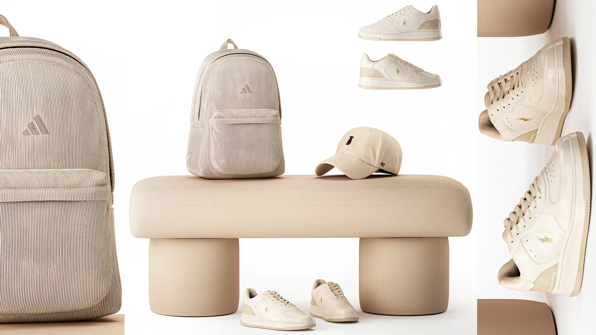Sapatos de banco minimalistas bege, tênis, decoração de interiores Modelo 3D .c4d .max .obj .3ds .fbx .stl .blend