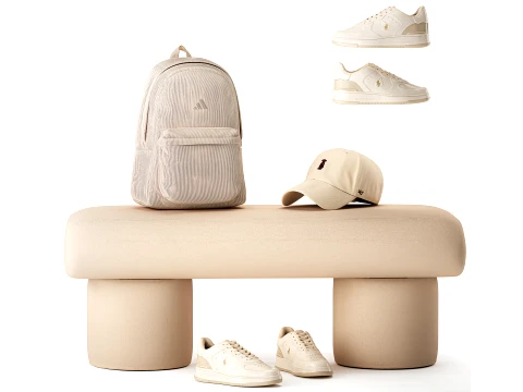Sapatos de banco minimalistas bege, t&ecirc;nis, decora&ccedil;&atilde;o de interiores Modelo 3D