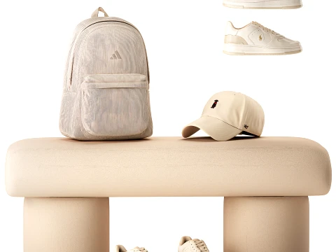Sapatos de banco minimalistas bege, t&ecirc;nis, decora&ccedil;&atilde;o de interiores Modelo 3D