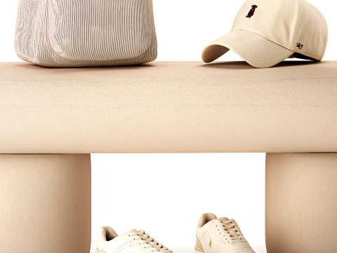 Sapatos de banco minimalistas bege, t&ecirc;nis, decora&ccedil;&atilde;o de interiores Modelo 3D