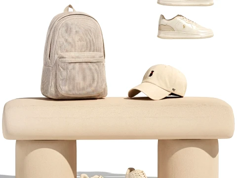 Sapatos de banco minimalistas bege, t&ecirc;nis, decora&ccedil;&atilde;o de interiores Modelo 3D