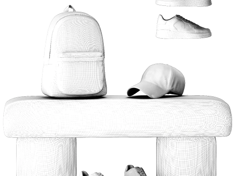 Sapatos de banco minimalistas bege, t&ecirc;nis, decora&ccedil;&atilde;o de interiores Modelo 3D