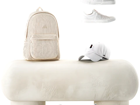 White benches minimalist shoes sneakers cap bag hallway interior 3D Model