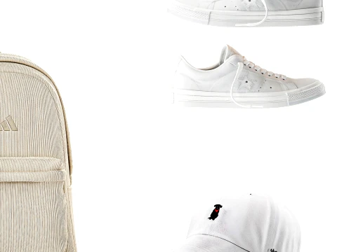 White benches minimalist shoes sneakers cap bag hallway interior 3D Model